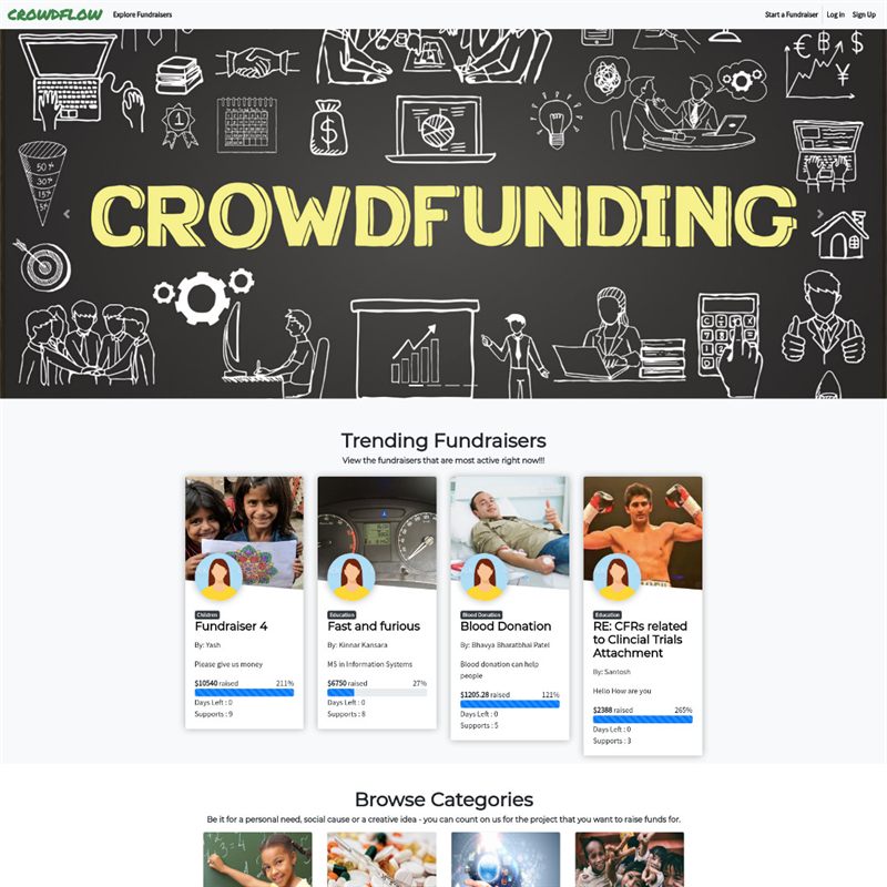 Crowdflow crowdfunding platform home page